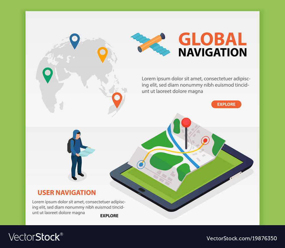 Global navigation flat 3d isometric mobile gps