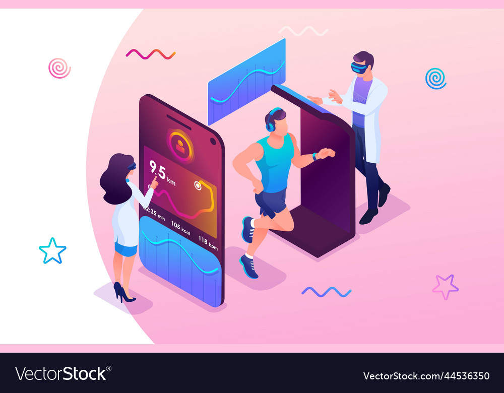Isometric concept scientists are testing a mobile vector image Isometric concept scientists are testing a mobile