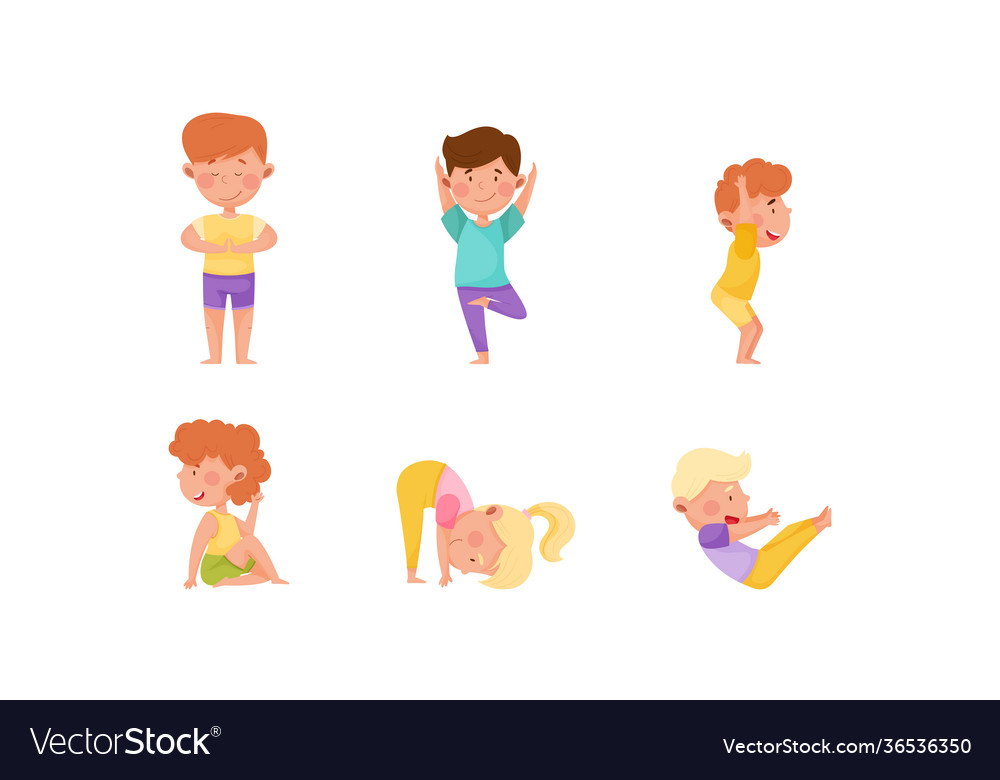 Little boy and girl standing in yoga pose Vector Image