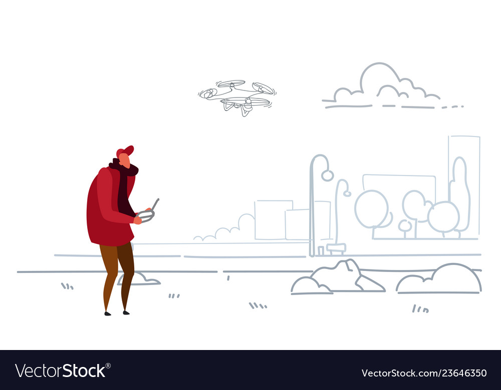 Man Operating Drone Controller Outdoors