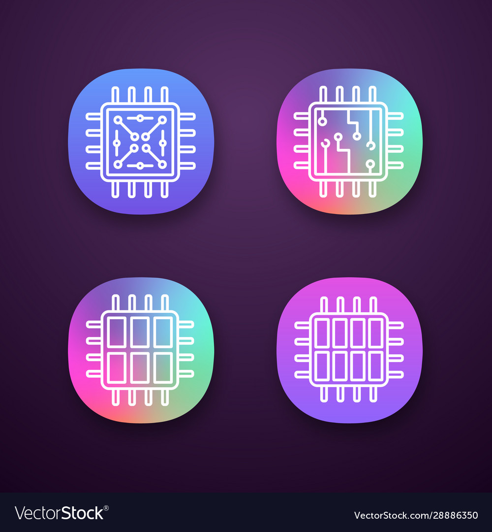 Processors app icons set vector image Processors app icons set