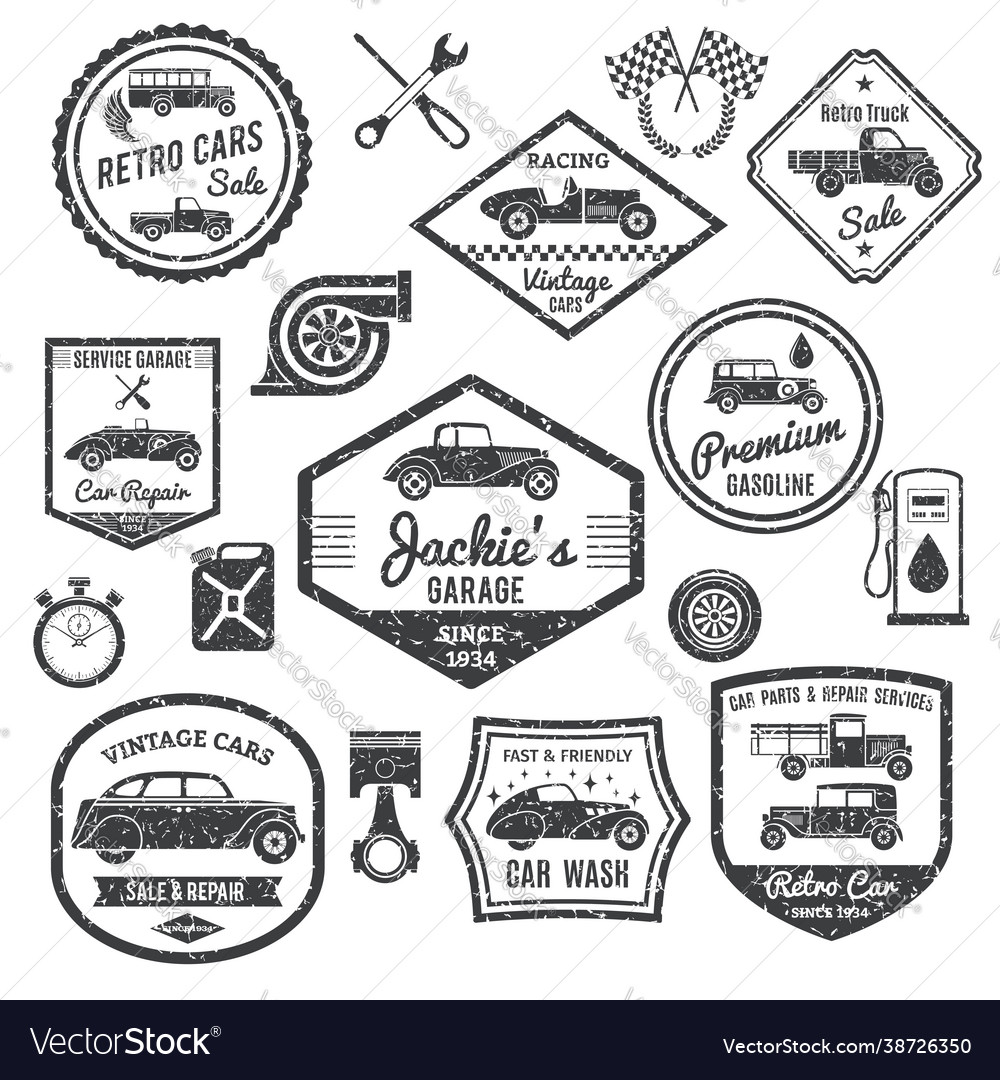 Retro car label black set