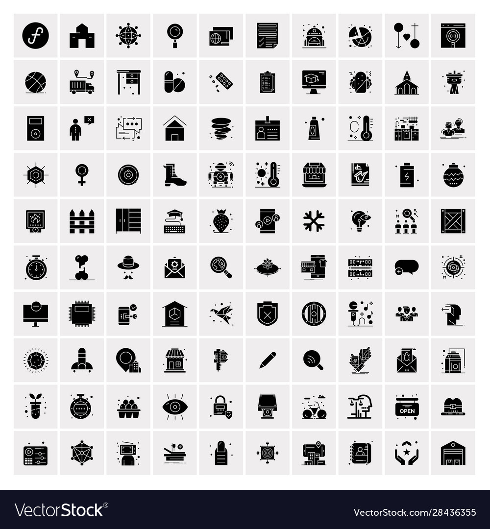 100 solid business icons for web and print vector image 100 solid business icons for web and print