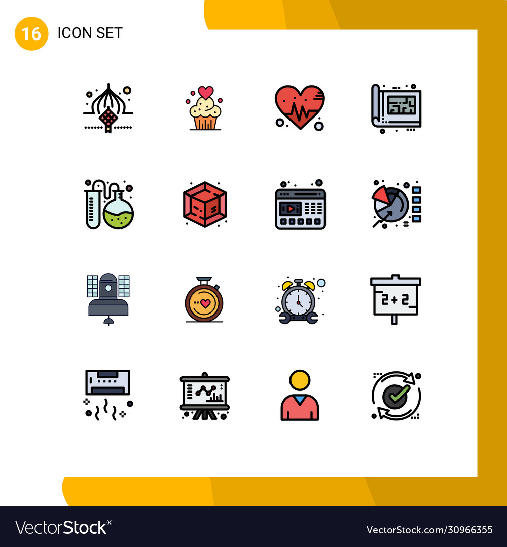 16 user interface flat color filled line pack