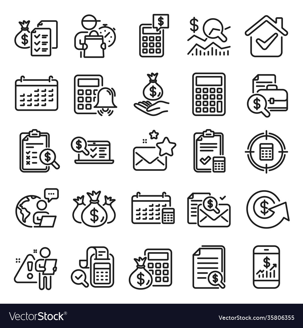 Accounting line icons set calculation check