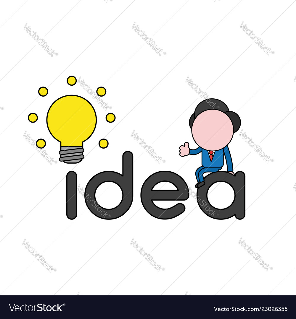 Businessman character sitting on idea word