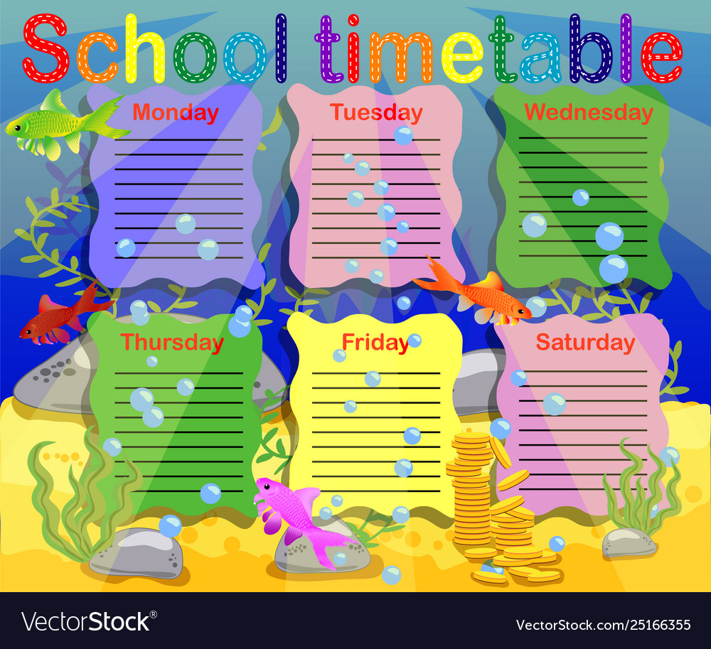 Design school timetable for kids bright