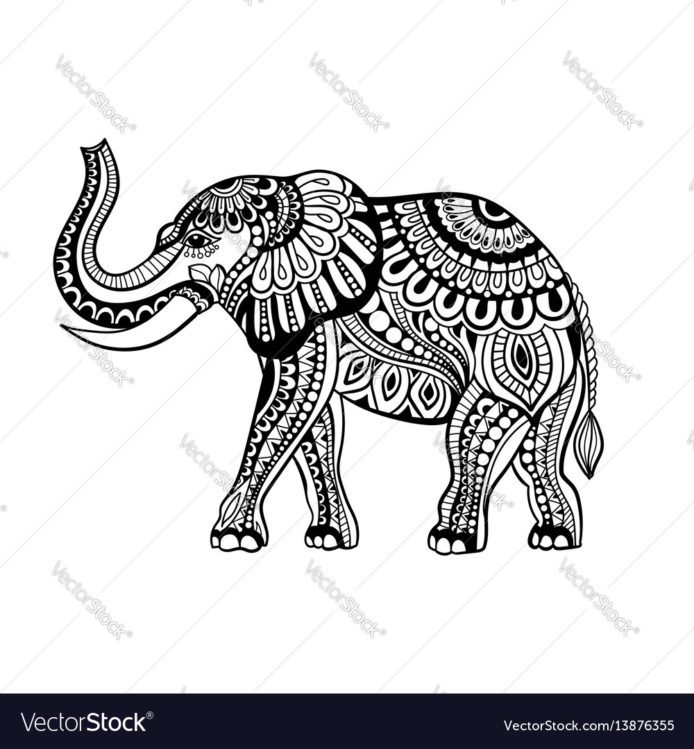 Elephant in zentangle style Royalty Free Vector Image