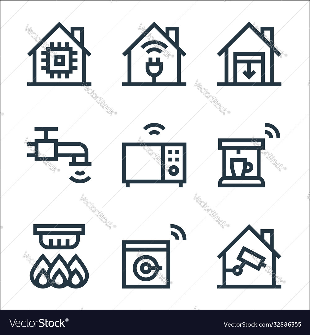 Flat smarthome line icons linear set quality vector image Flat smarthome line icons linear set quality