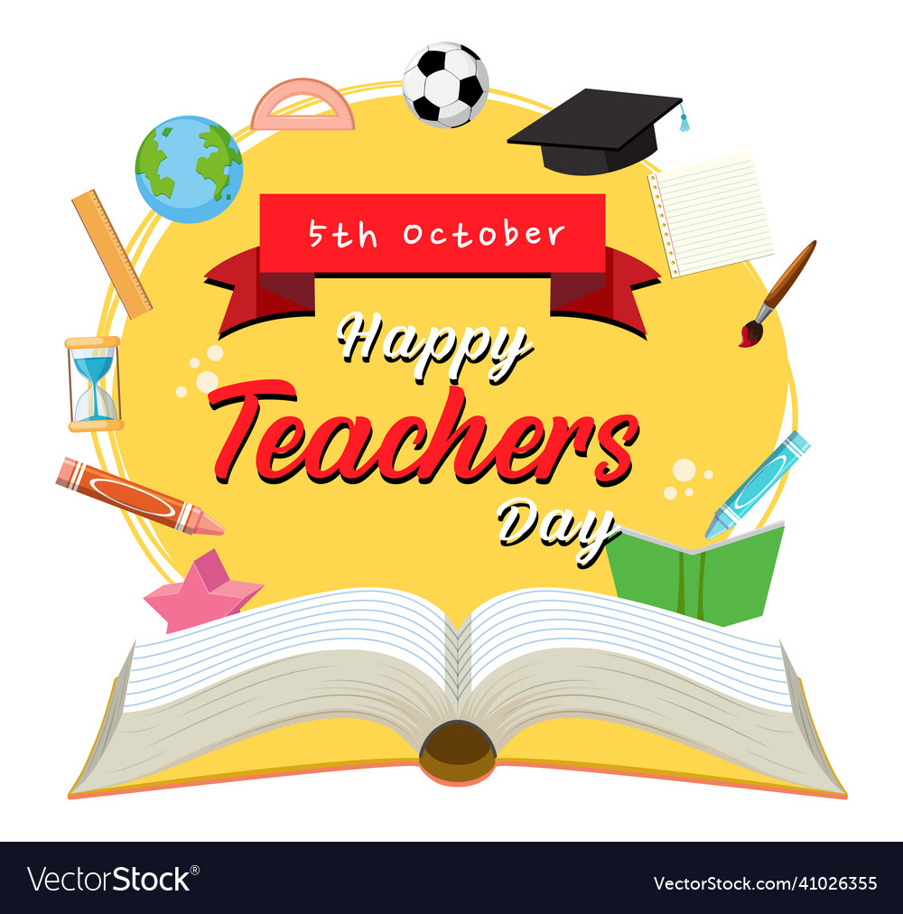 Happy teachers day banner with school objects Vector Image