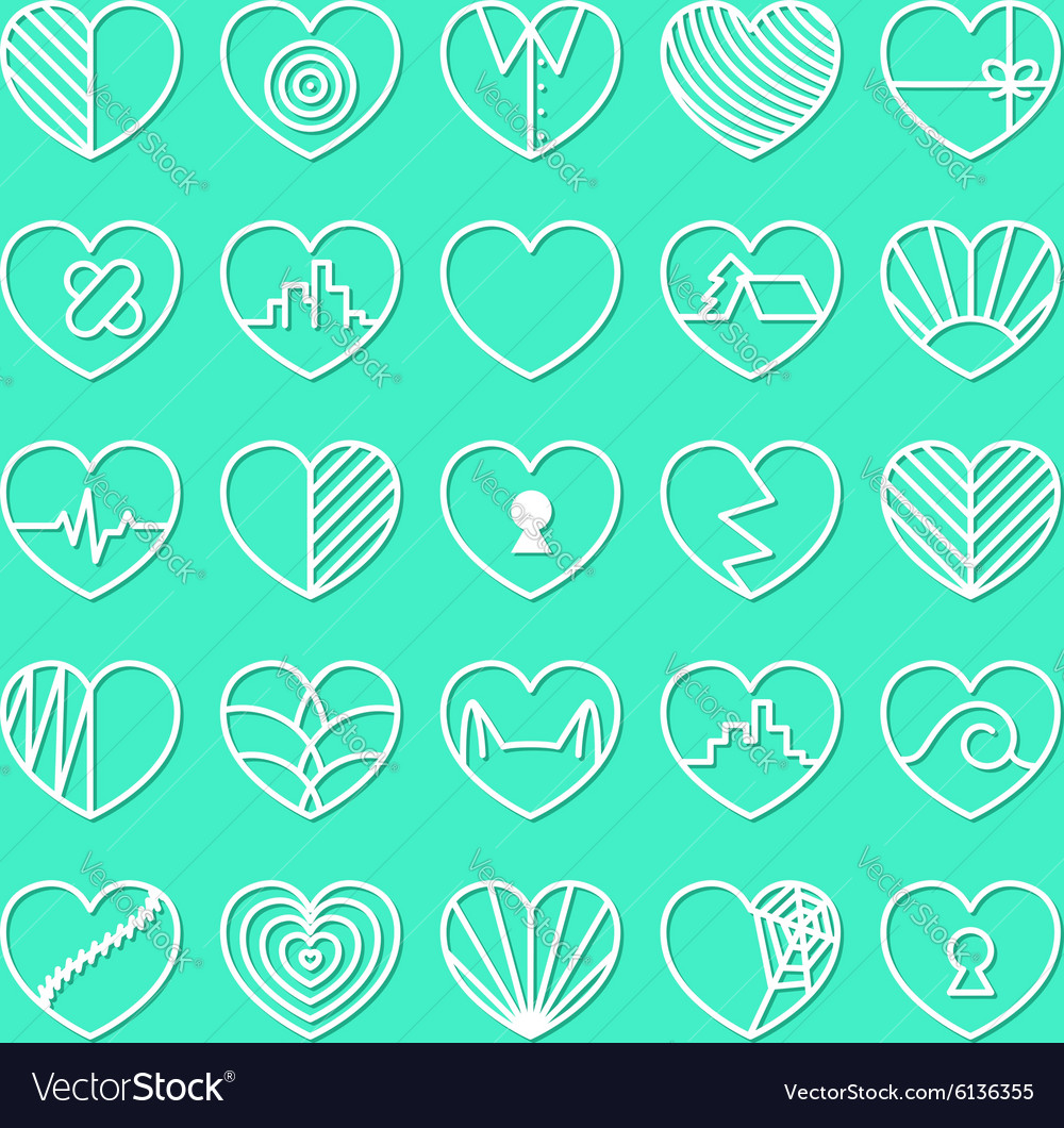 Heart icons set on teal background