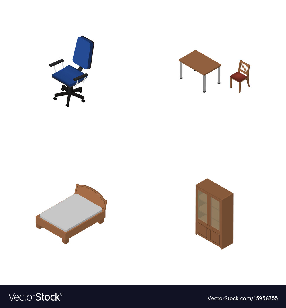 Isometric furnishing set of cabinet bedstead