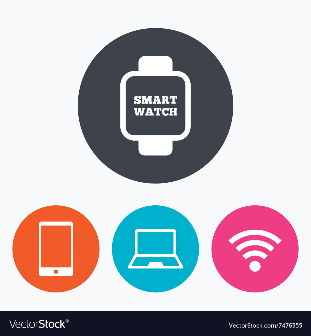 Notebook and smartphone icon smart watch symbol