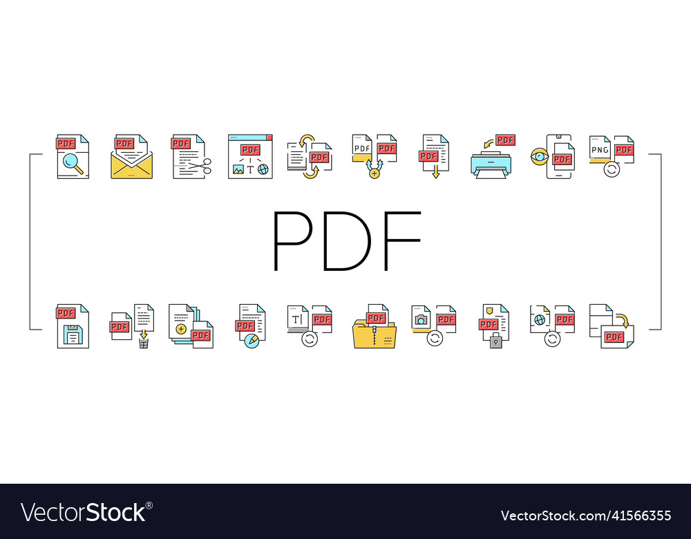 Pdf electronic file collection icons set