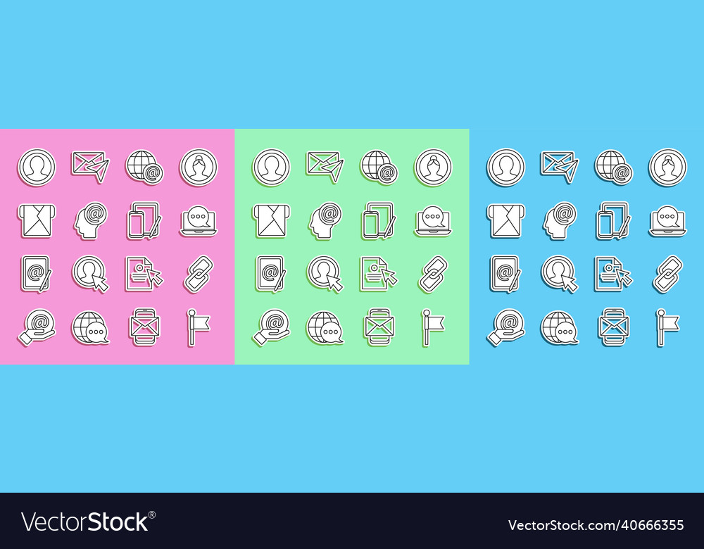Set line location marker chain link chat vector image Set line location marker chain link chat
