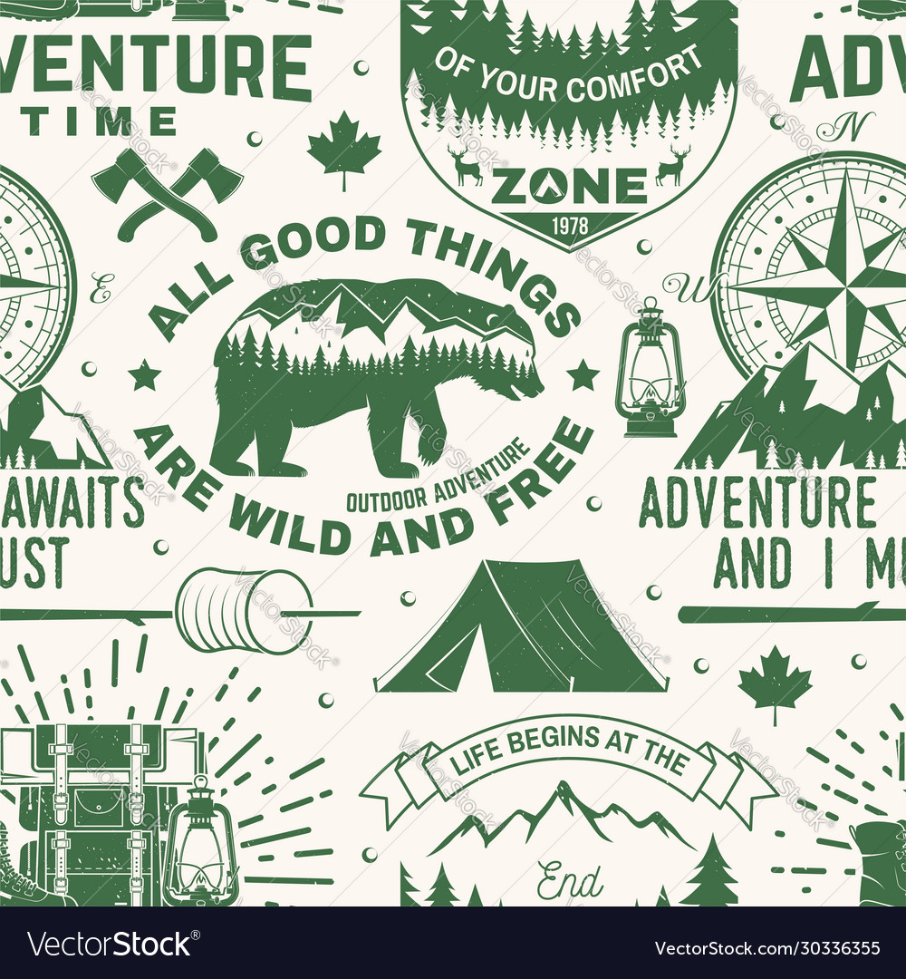 Set outdoor adventure seamless pattern Royalty Free Vector