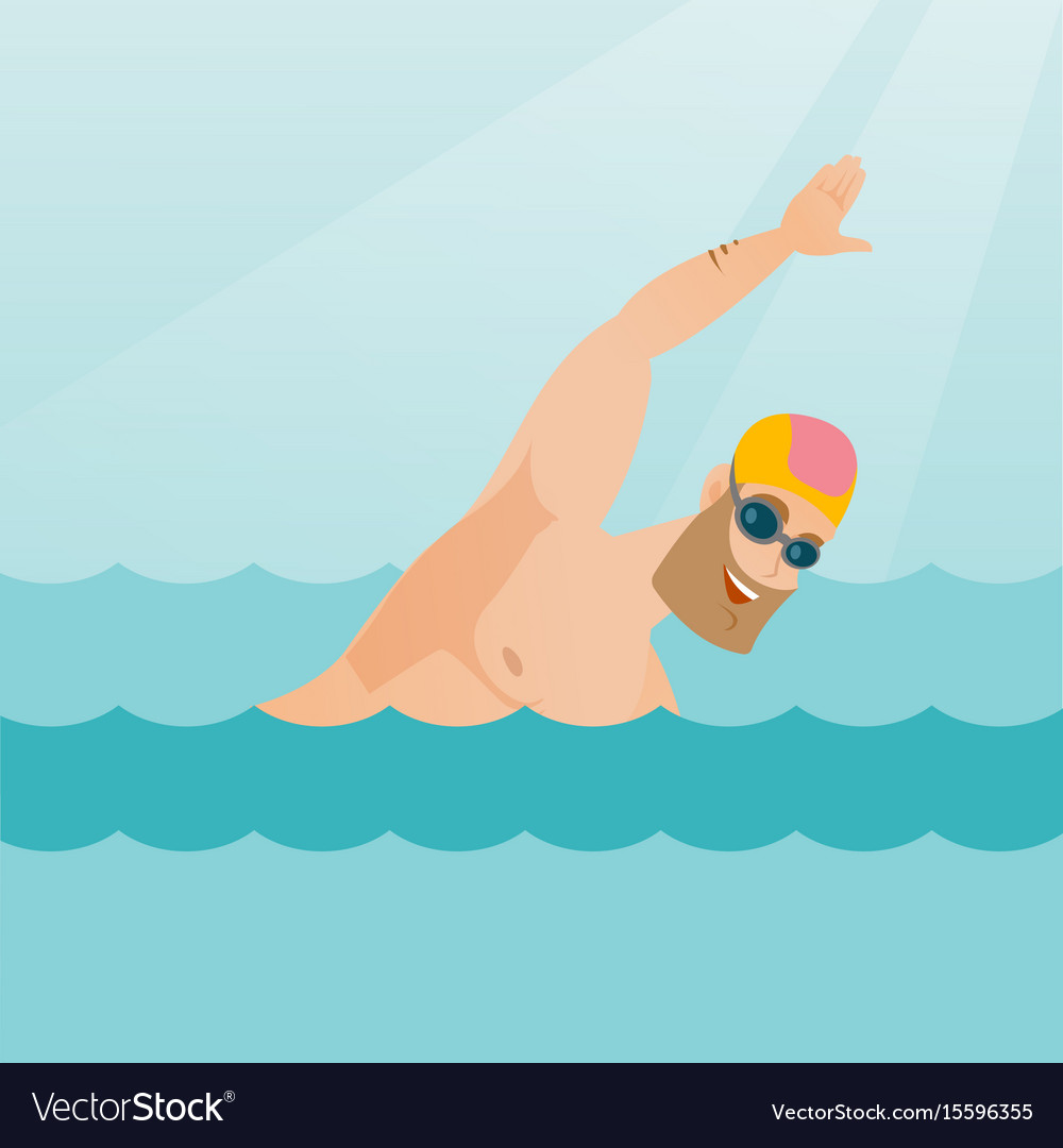 Young caucasian sportsman swimming