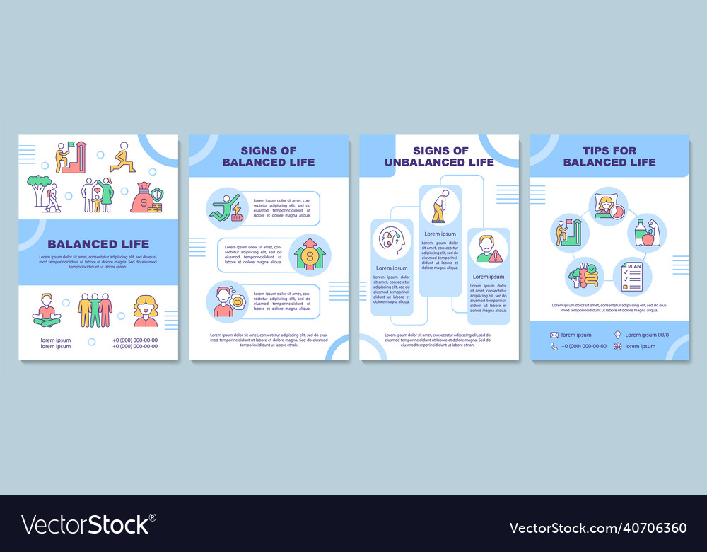 Balanced and unbalanced life blue brochure Vector Image