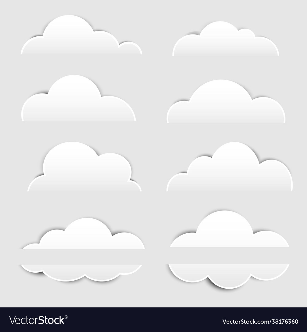 Basic rgbwhite paper cloud with shadow on white ba