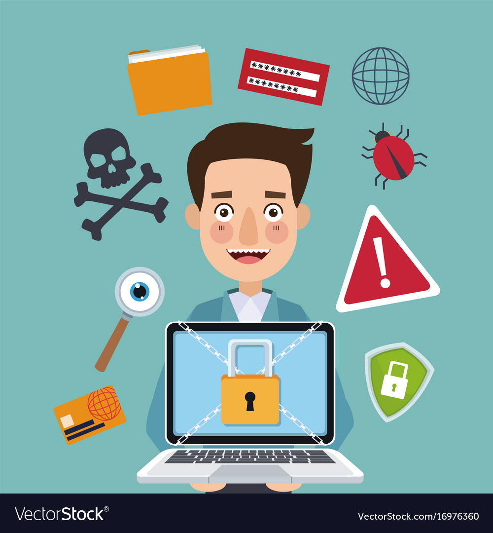 Blue color background man programmer holding
