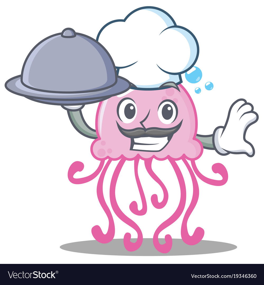 Chef with food cute jellyfish character cartoon