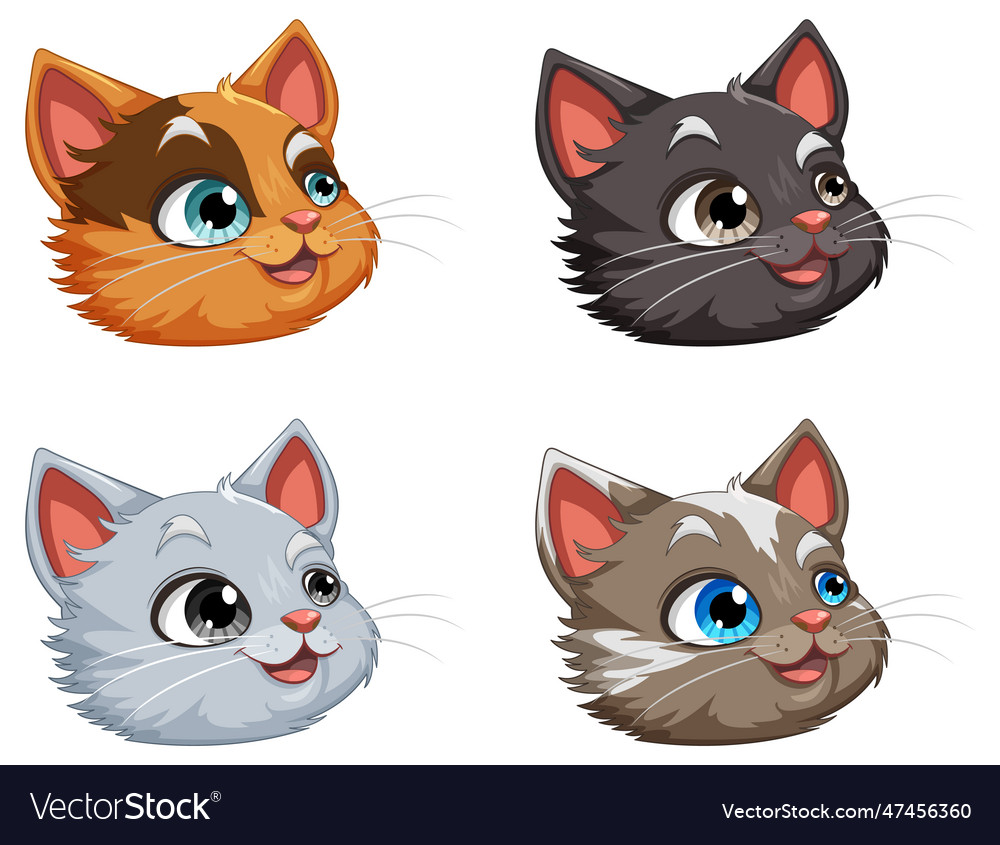 Collection of cute cat heads Royalty Free Vector Image