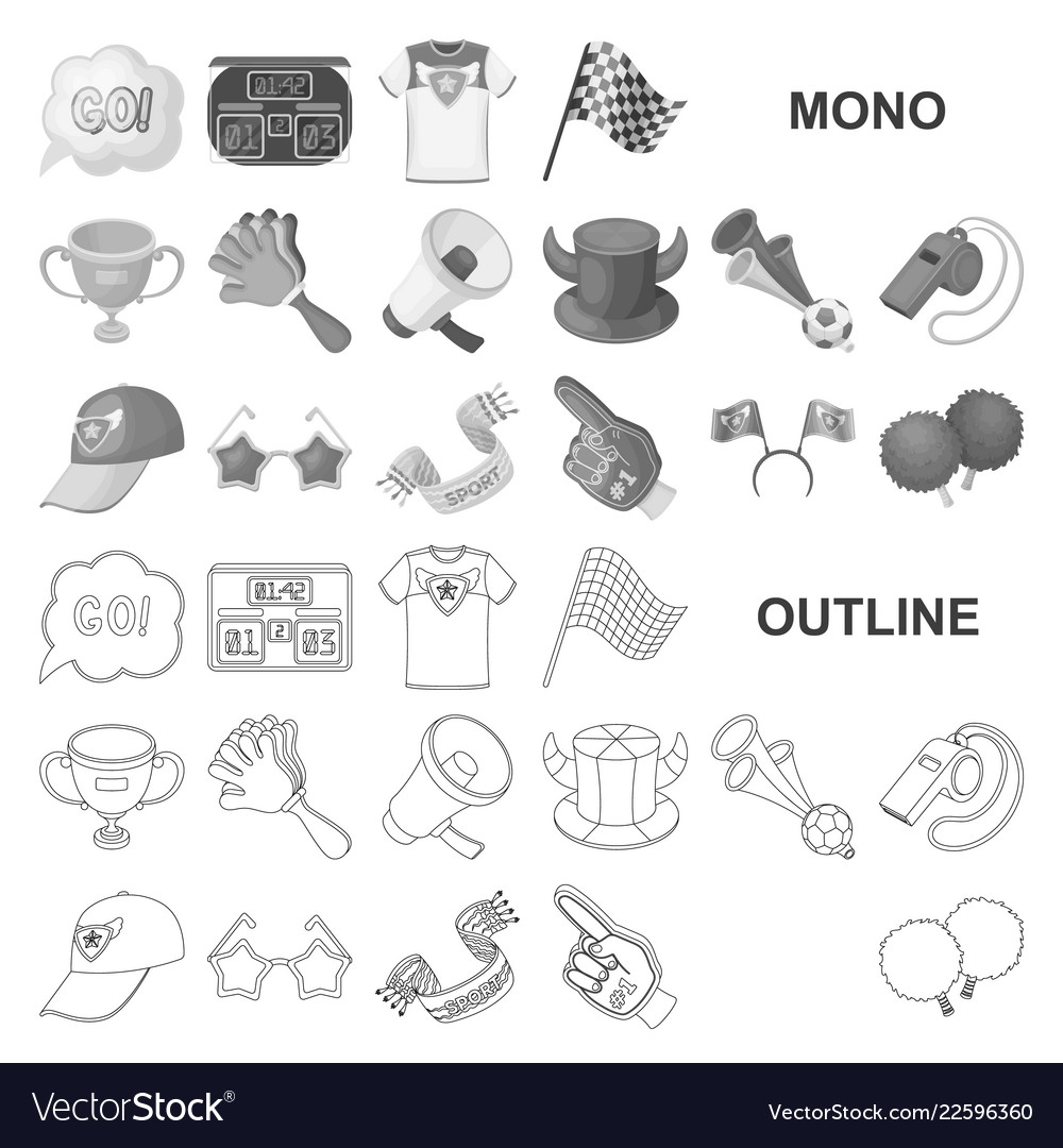 Fan and attributes monochrom icons in set vector image Fan and attributes monochrom icons in set