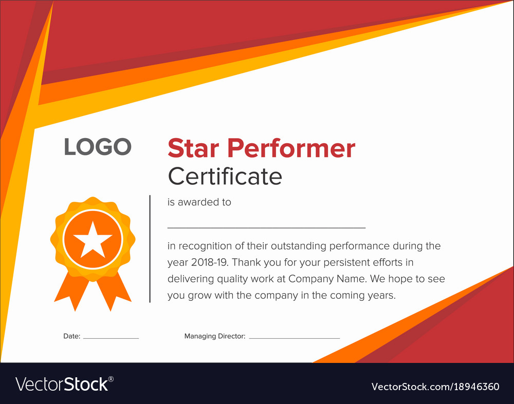 Geometric red and gold star performer certificate Vector Image In Star Performer Certificate Templates