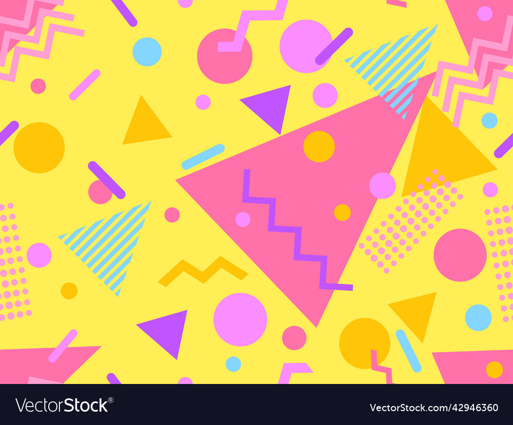 Geometric seamless pattern with memphis elements vector image Geometric seamless pattern with memphis elements
