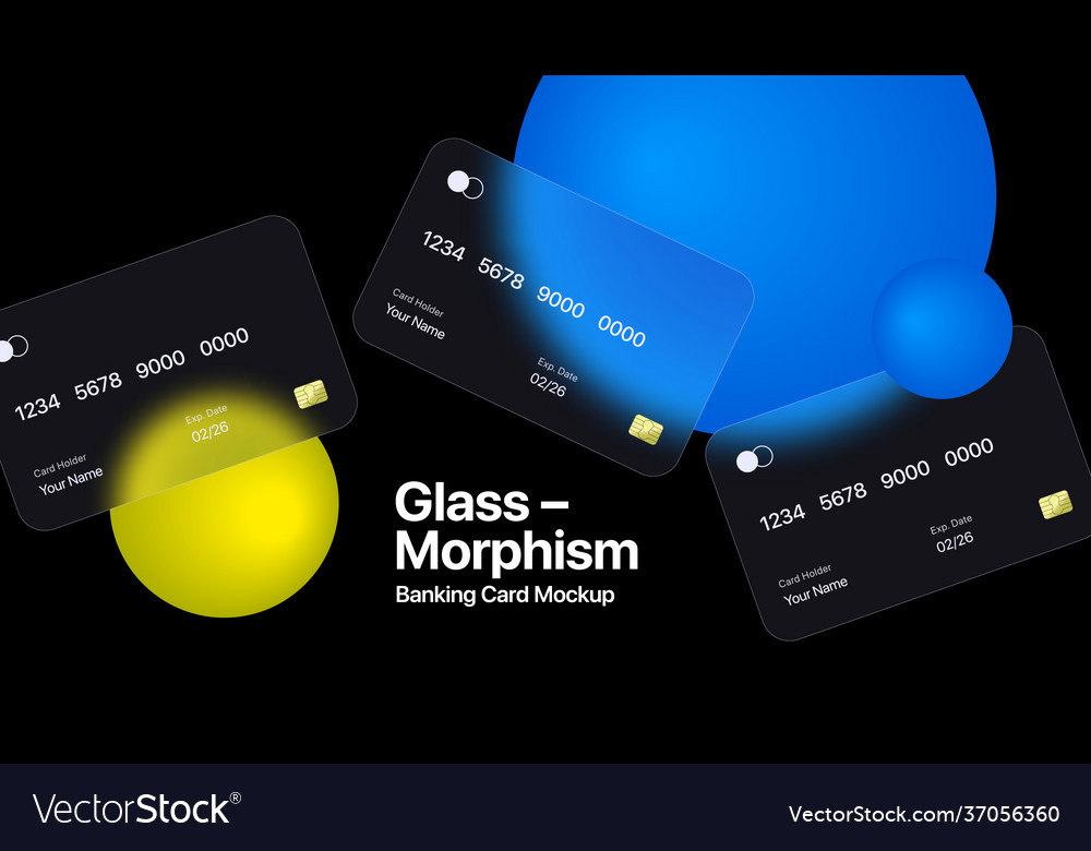 Glassmorphism banking card set presentation slide vector image Glassmorphism banking card set presentation slide