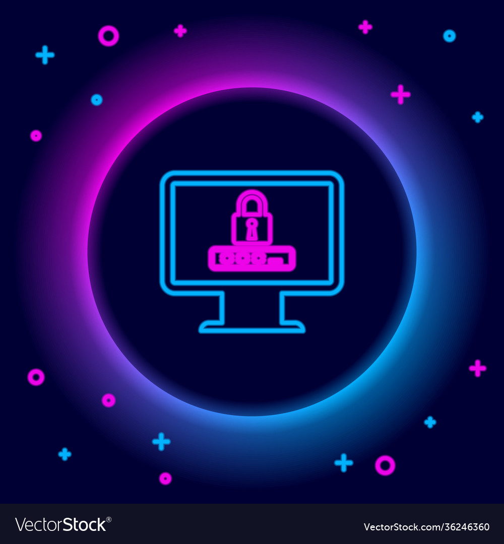 Glowing neon line monitor with password vector image Glowing neon line monitor with password
