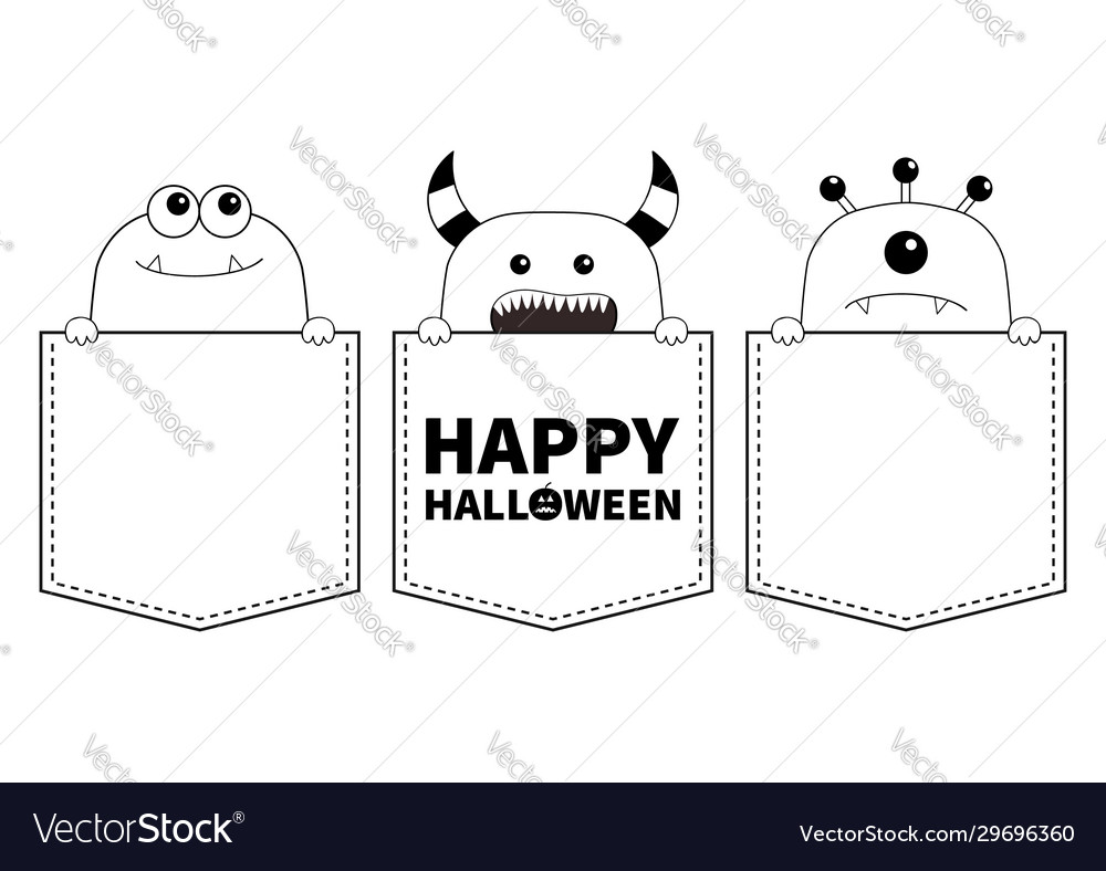 Happy halloween black line contour monster vector image Happy halloween black line contour monster