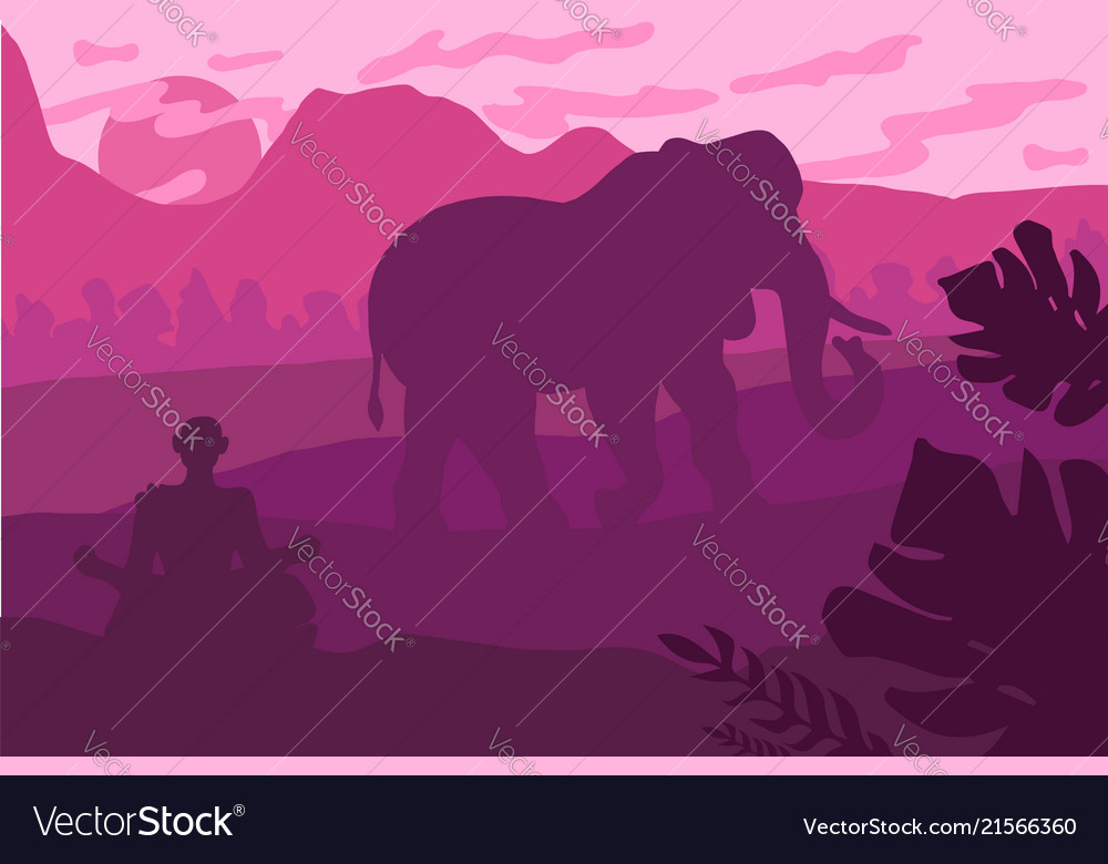 Indian landscape with elephant and yog