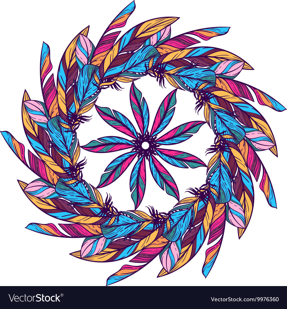Seamless pattern in boho style round kaleidoscope