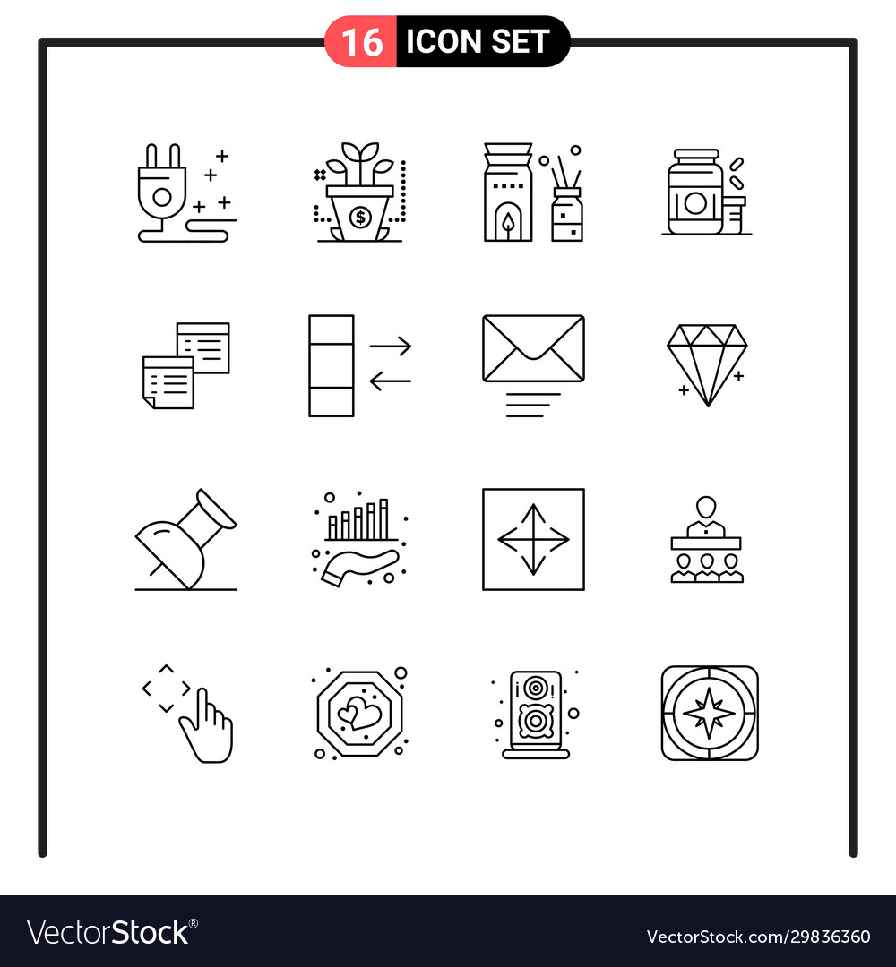Set 16 line style icons for web and mobile vector image Set 16 line style icons for web and mobile