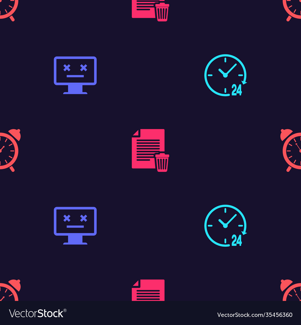 Set clock 24 hours dead monitor delete file vector image Set clock 24 hours dead monitor delete file