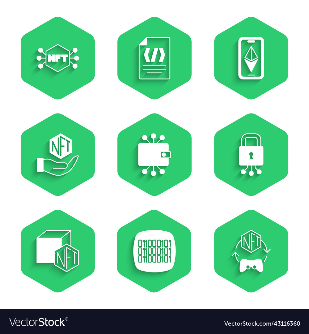Set cryptocurrency wallet binary code nft vector image Set cryptocurrency wallet binary code nft