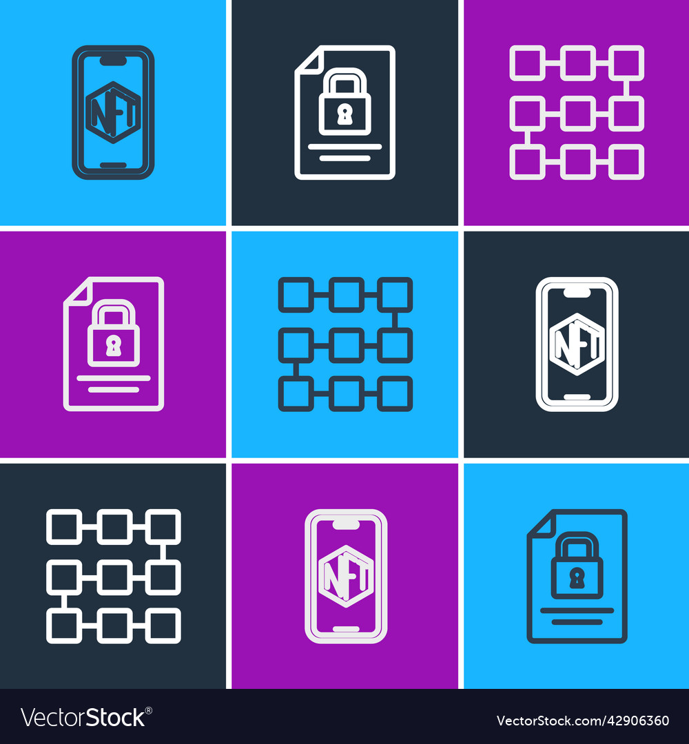 Set Zeile mobil mit Art Store App nft blockchain Vector Image Set Zeile mobil mit Art Store App nft blockchain