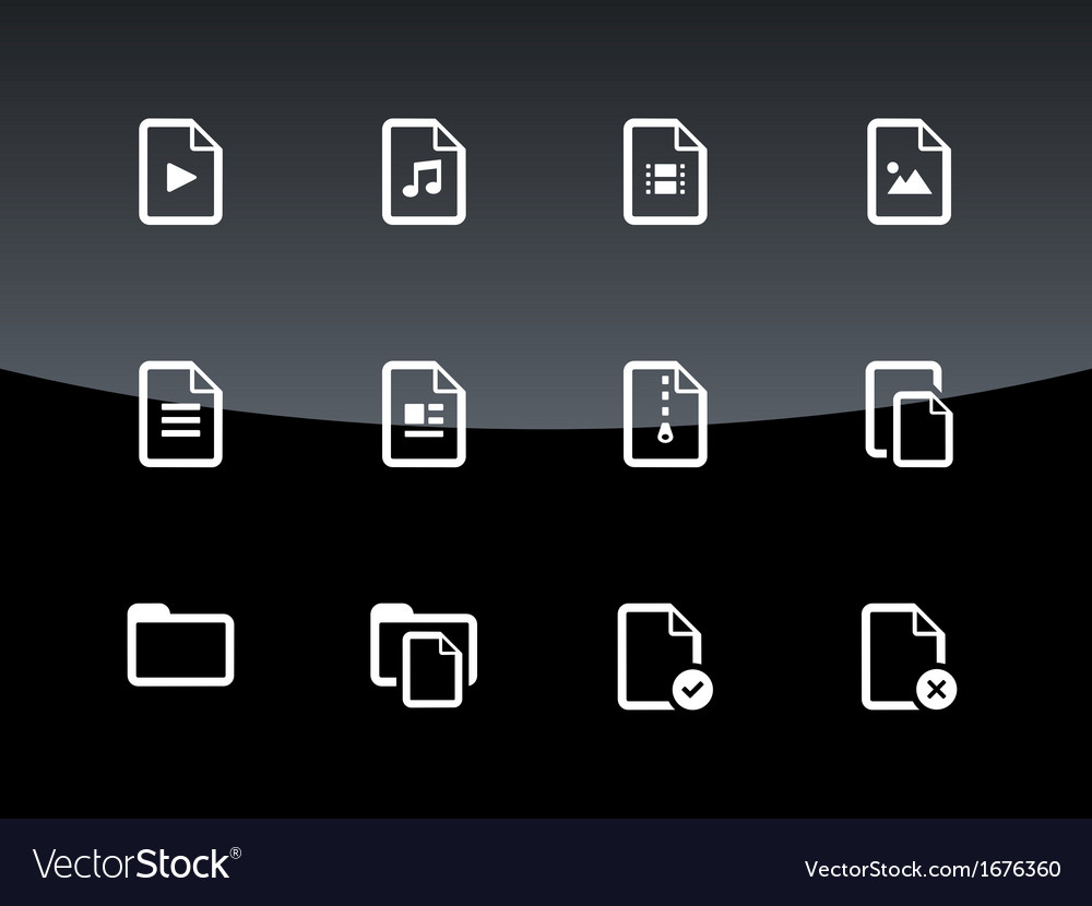 Set of files icons on black background Royalty Free Vector