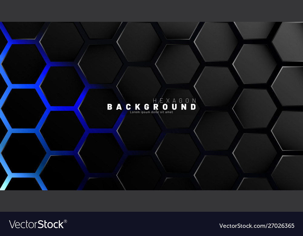 Abstract black hexagon pattern on blue neon