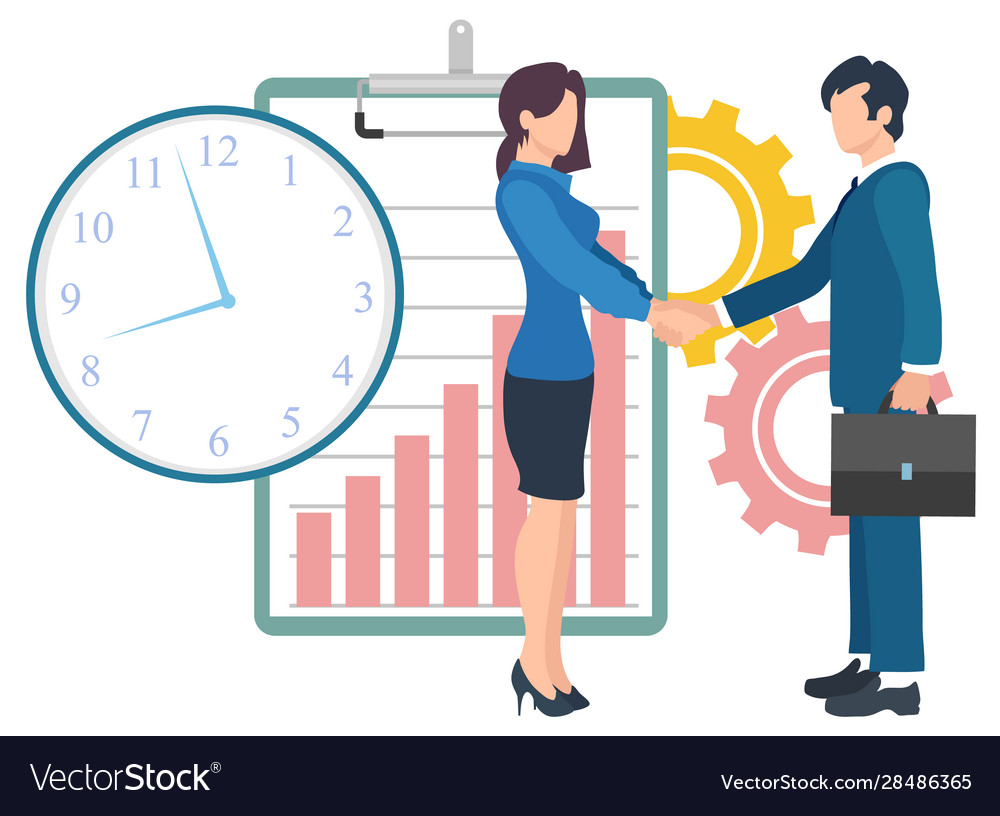 Business people cooperation and time management vector image Business people cooperation and time management