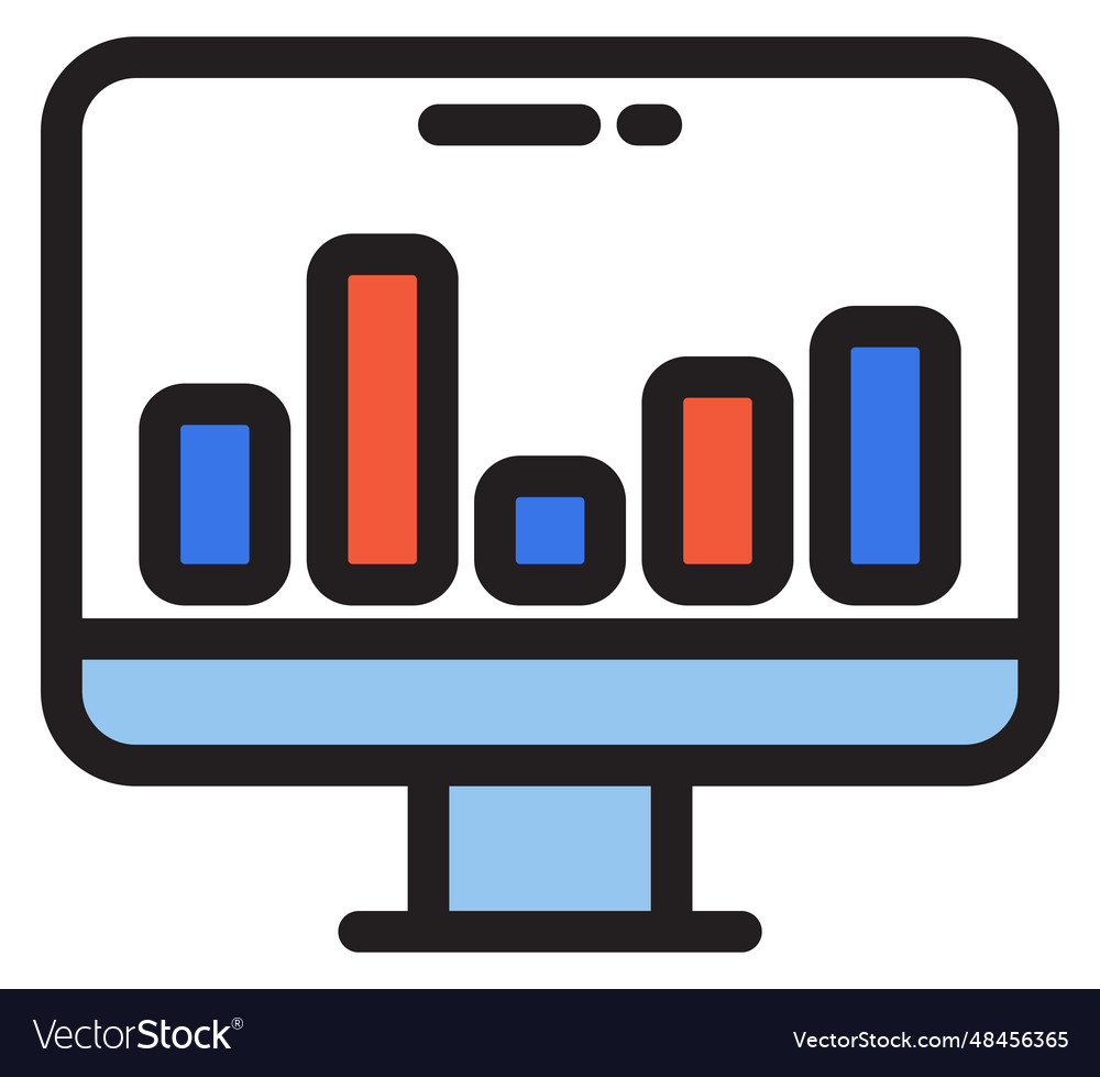 Computer display with color diagram icon Vector Image