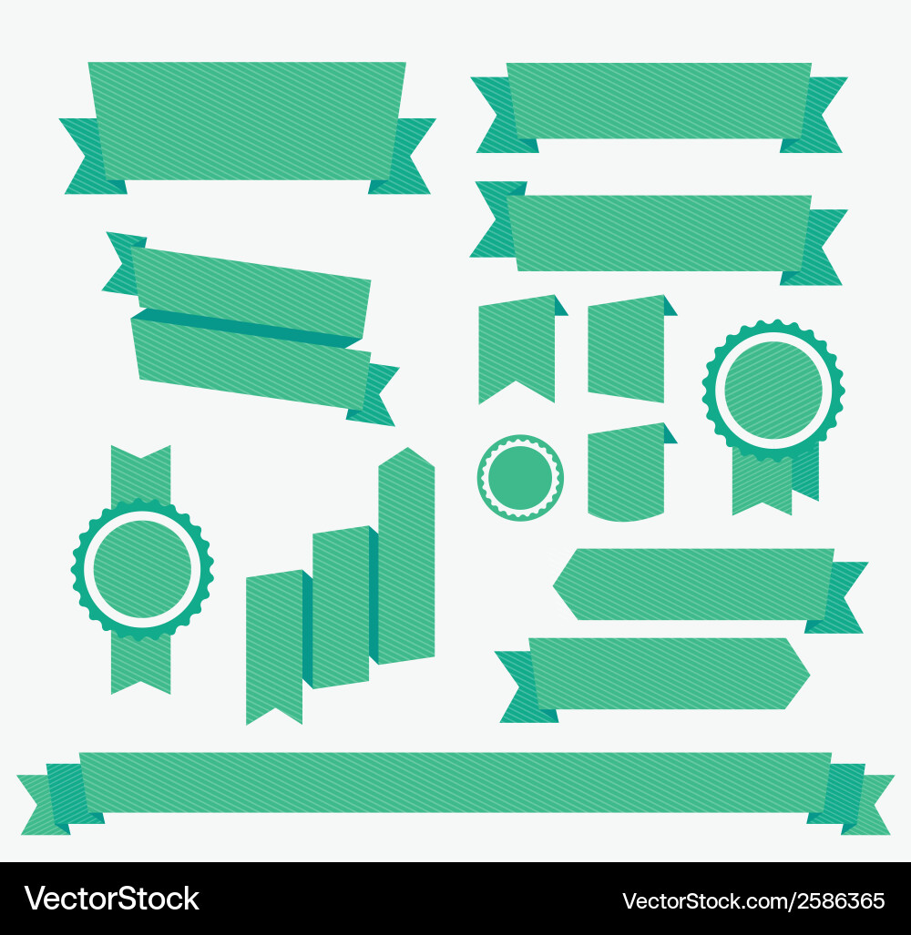 Green ribbons set elements isolated Royalty Free Vector