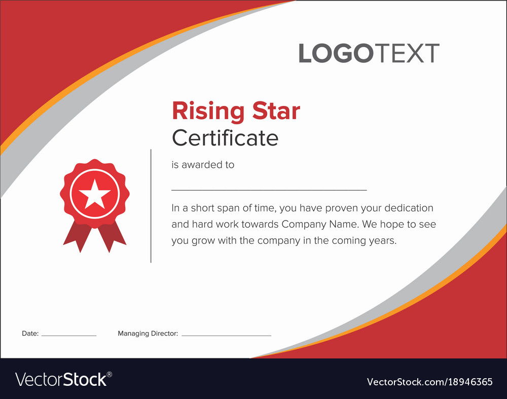 Modern red rising star certificate Royalty Free Vector Image