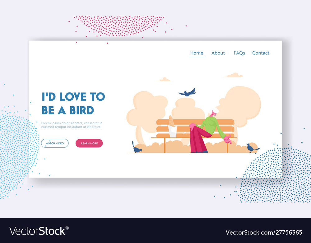 Alte Dame füttern Vögel Website Landing Seite glücklich