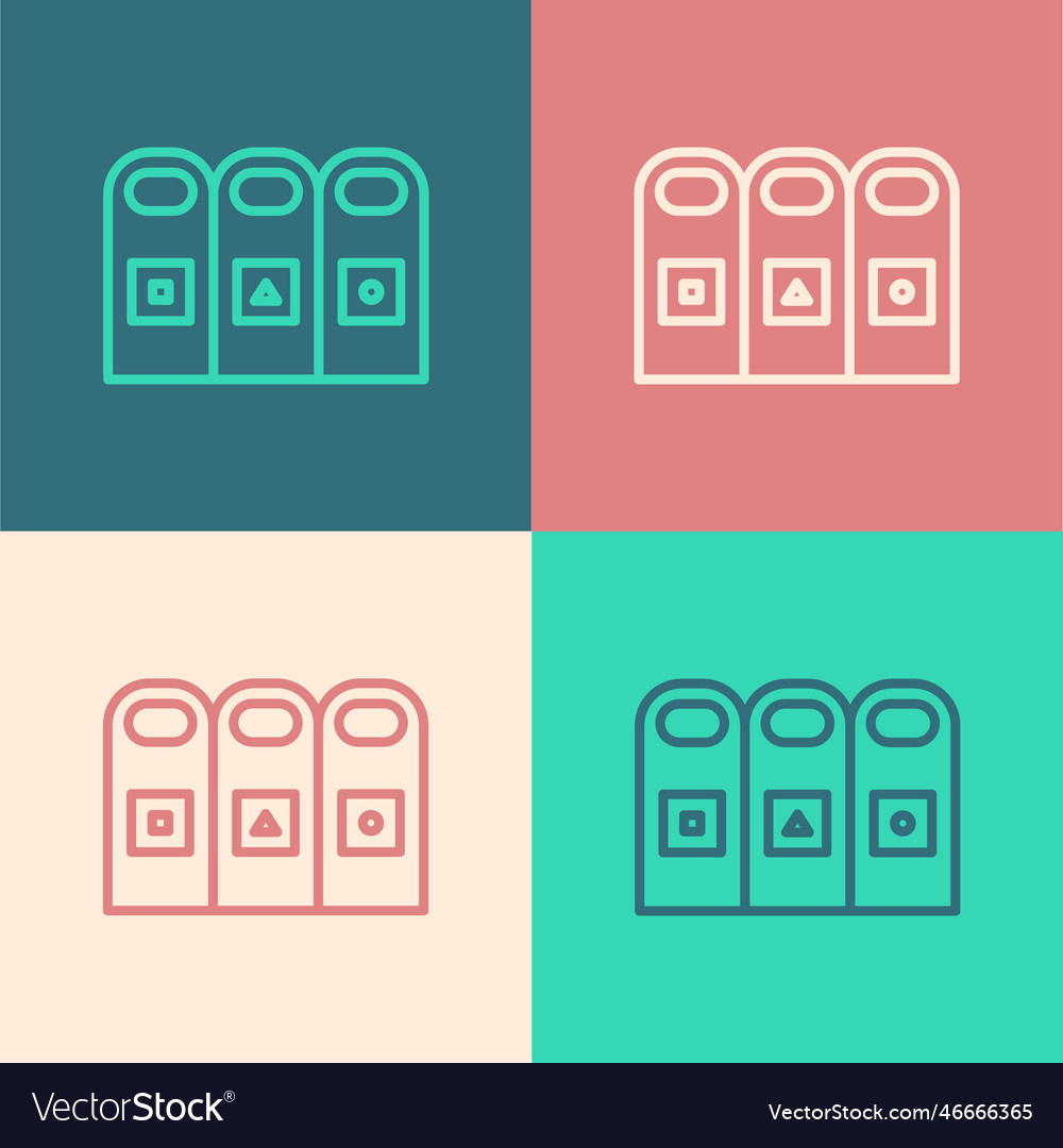 Pop art line trash in garbage cans with sorted vector image Pop art line trash in garbage cans with sorted