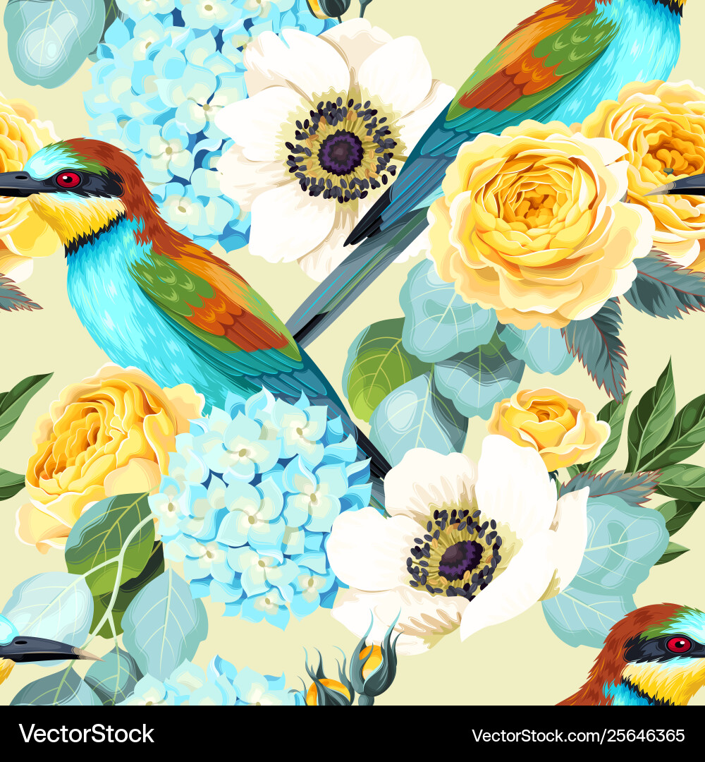 Seamless pattern with birds and roses Royalty Free Vector