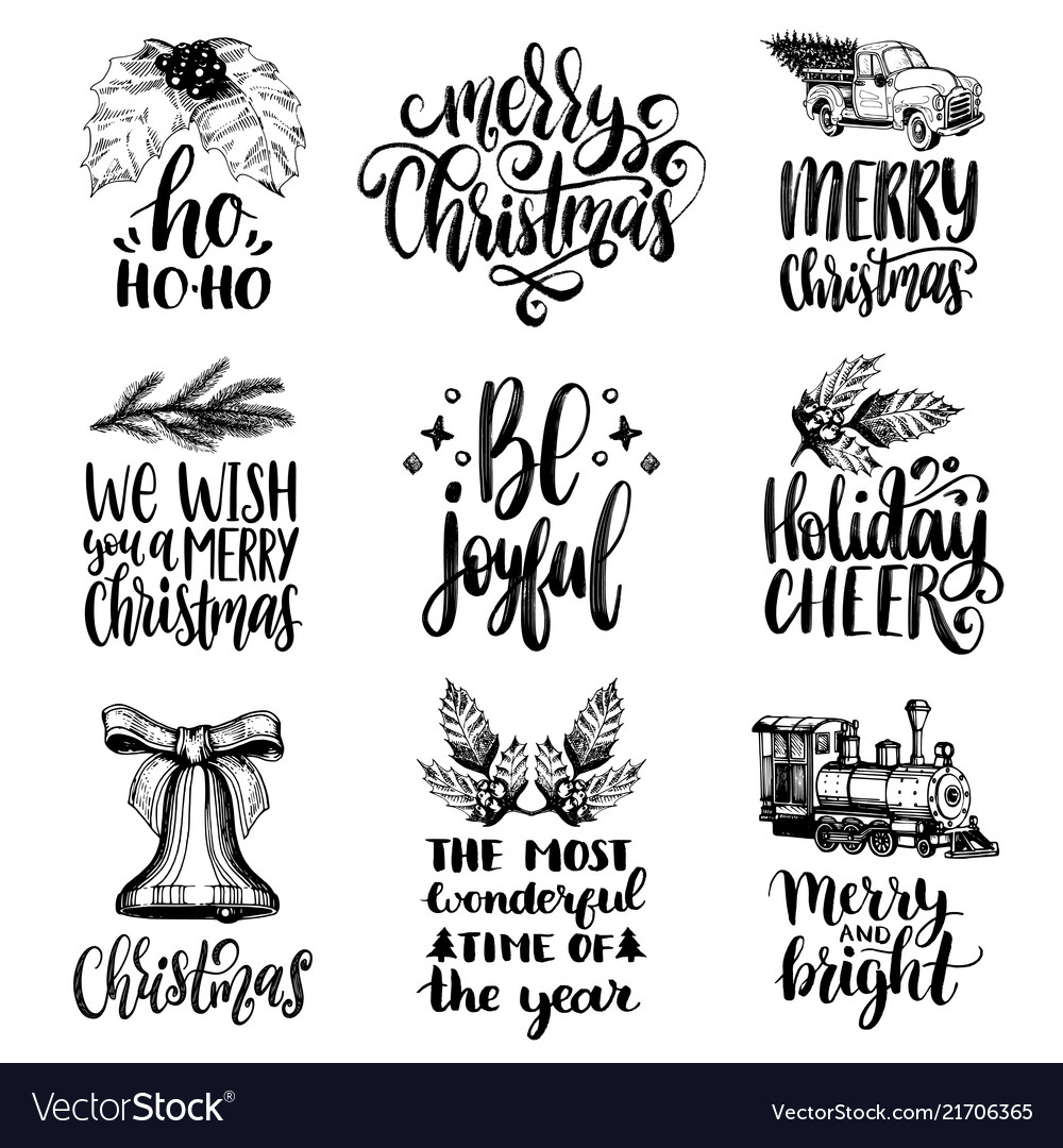 Set of hand written christmas phrases vector image Set of hand written christmas phrases