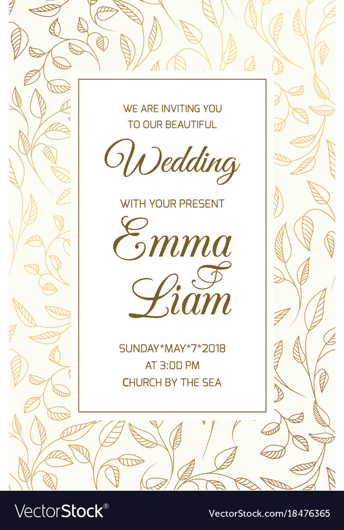 Wedding Invitation Card Template Swirl Leaves Gold