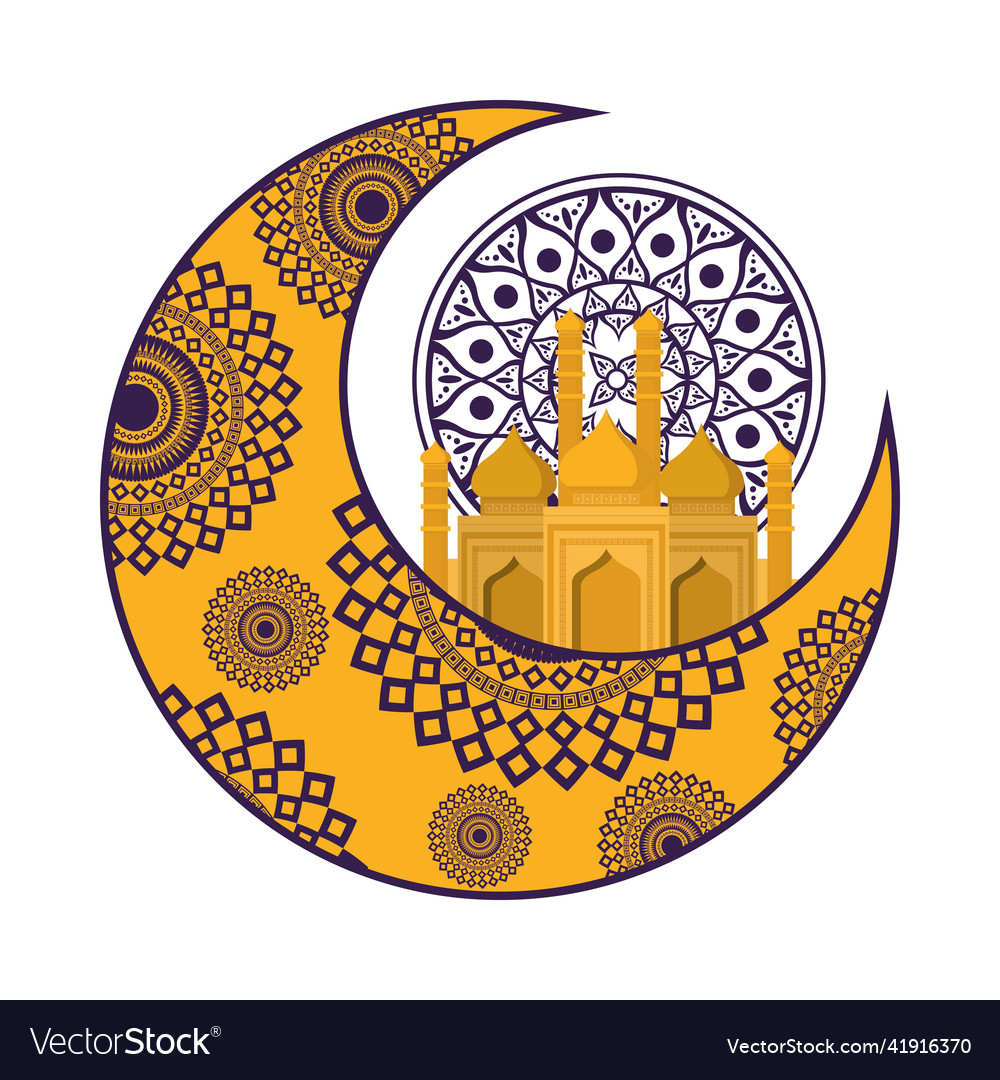 Moon with gold arabic pattern Royalty Free Vector Image